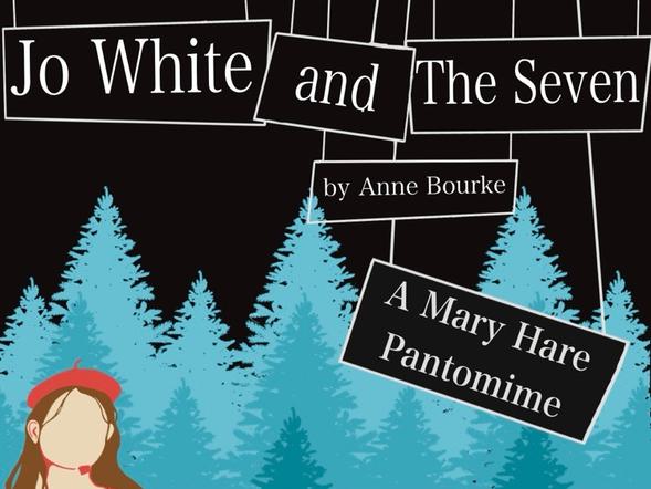 A poster for the Christmas Production showing an adult dressed in red and 7 younger people