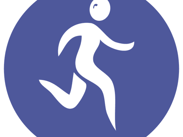 A running icon on a blue background