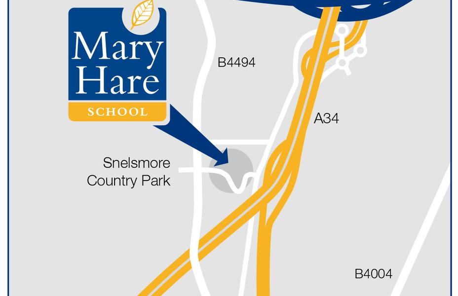 A map detailing the location of Mary Hare School