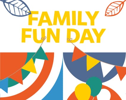 A colourful poster advertising the Family Fun Day on 6th July 2025