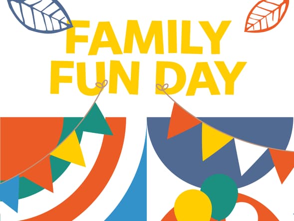 A colourful poster advertising the Family Fun Day on 6th July 2025